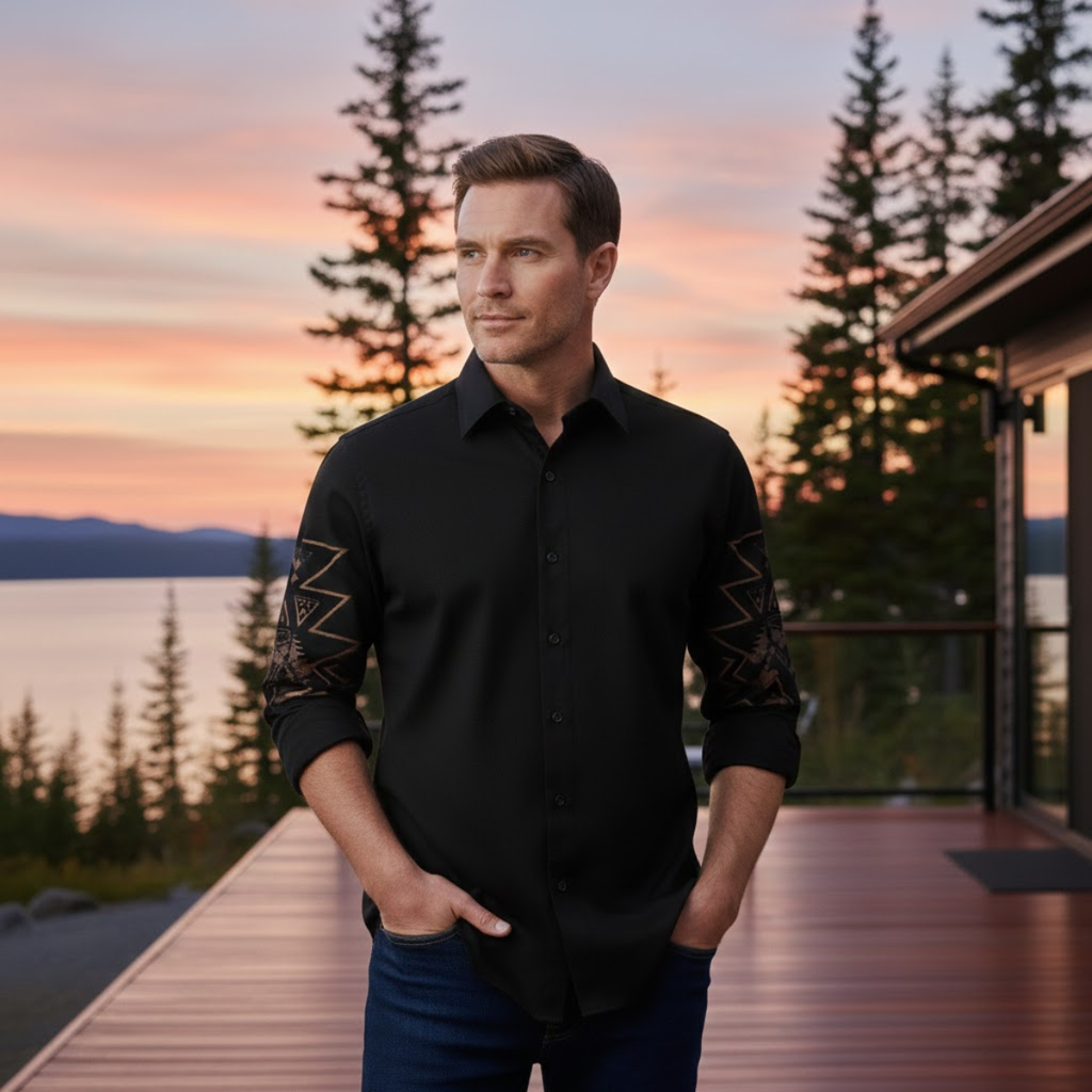 Chemise en Denim Casual Western à Panneaux Bicolores pour Homme Westbury Hill