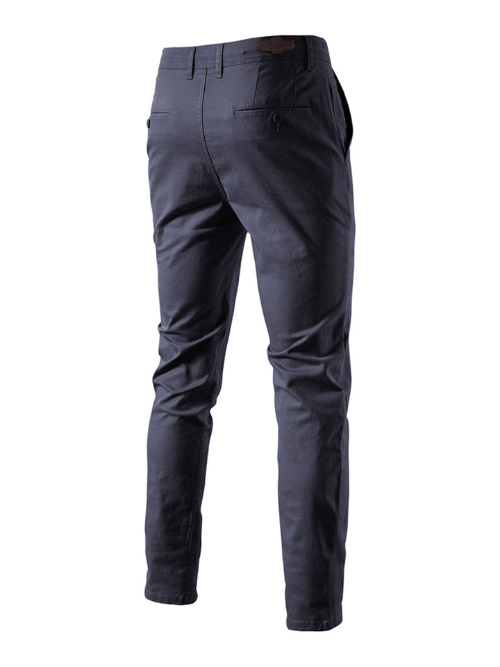 Pantalon décontracté en coton respirant pour homme avec poches et couleur unie