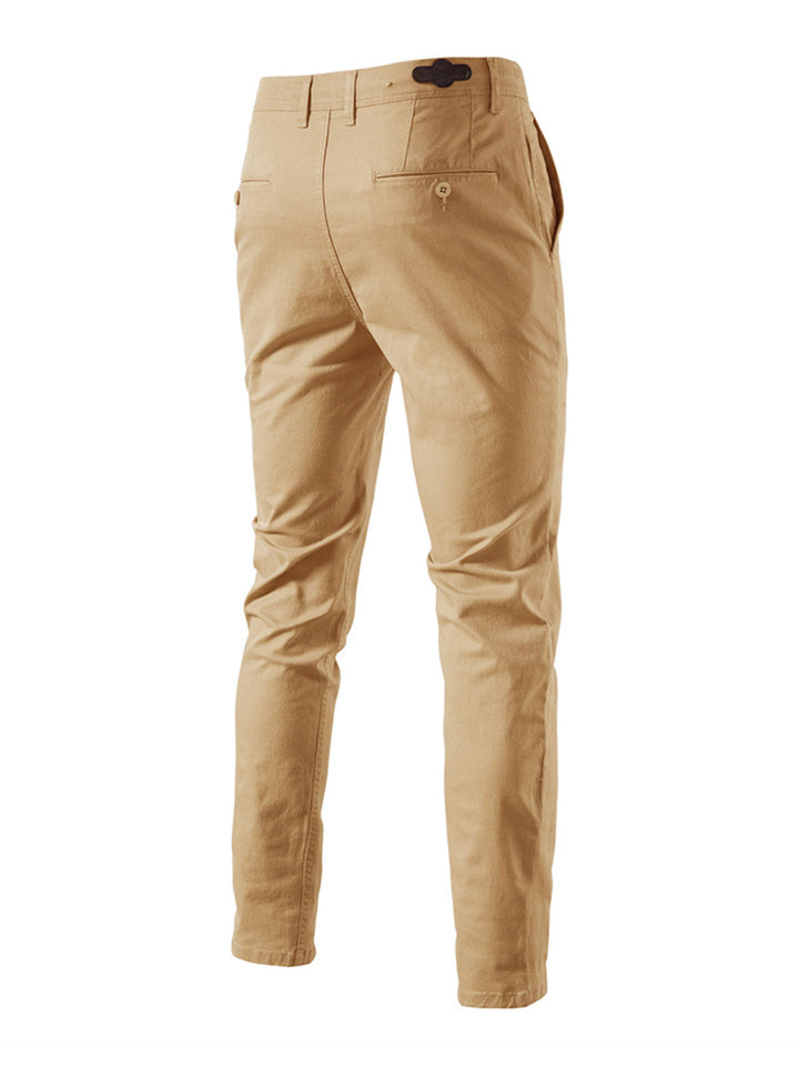 Pantalon décontracté en coton respirant pour homme avec poches et couleur unie