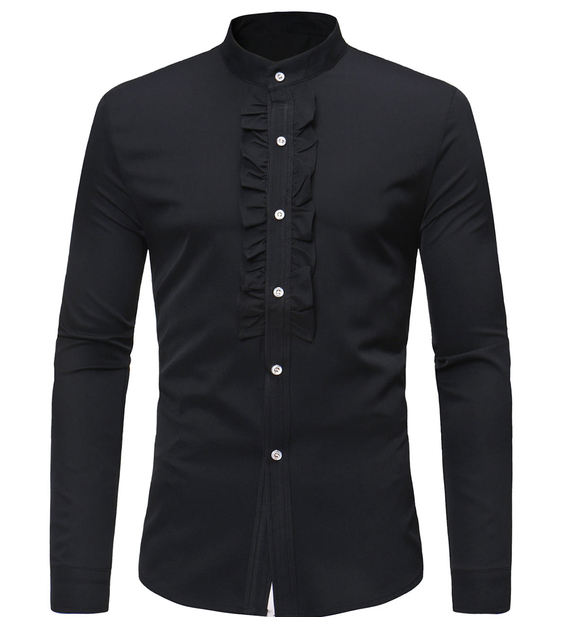 Chemise de smoking à manches longues en dentelle à col montant pour hommes