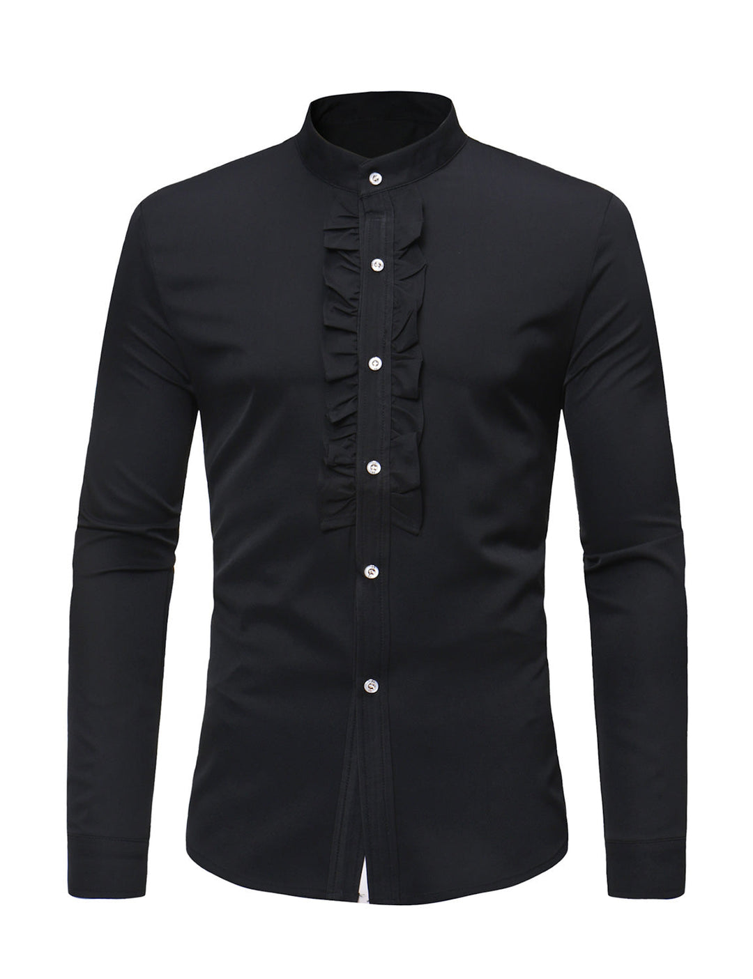 Chemise de smoking à manches longues en dentelle à col montant pour hommes