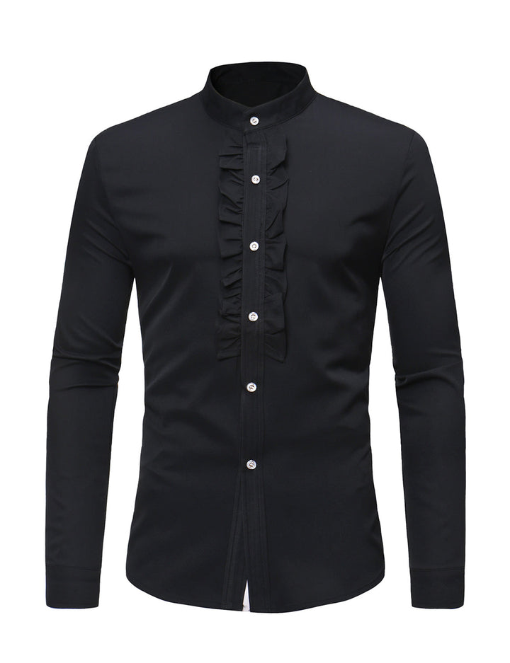 Chemise de smoking à manches longues en dentelle à col montant pour hommes