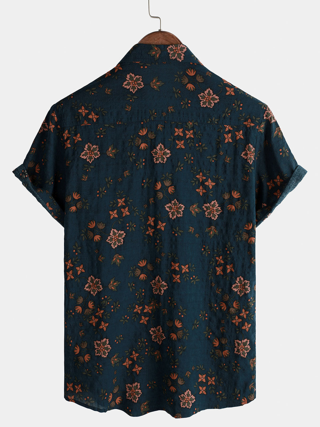 Chemise en coton à manches courtes boutonnée bleu marine à fleurs d&