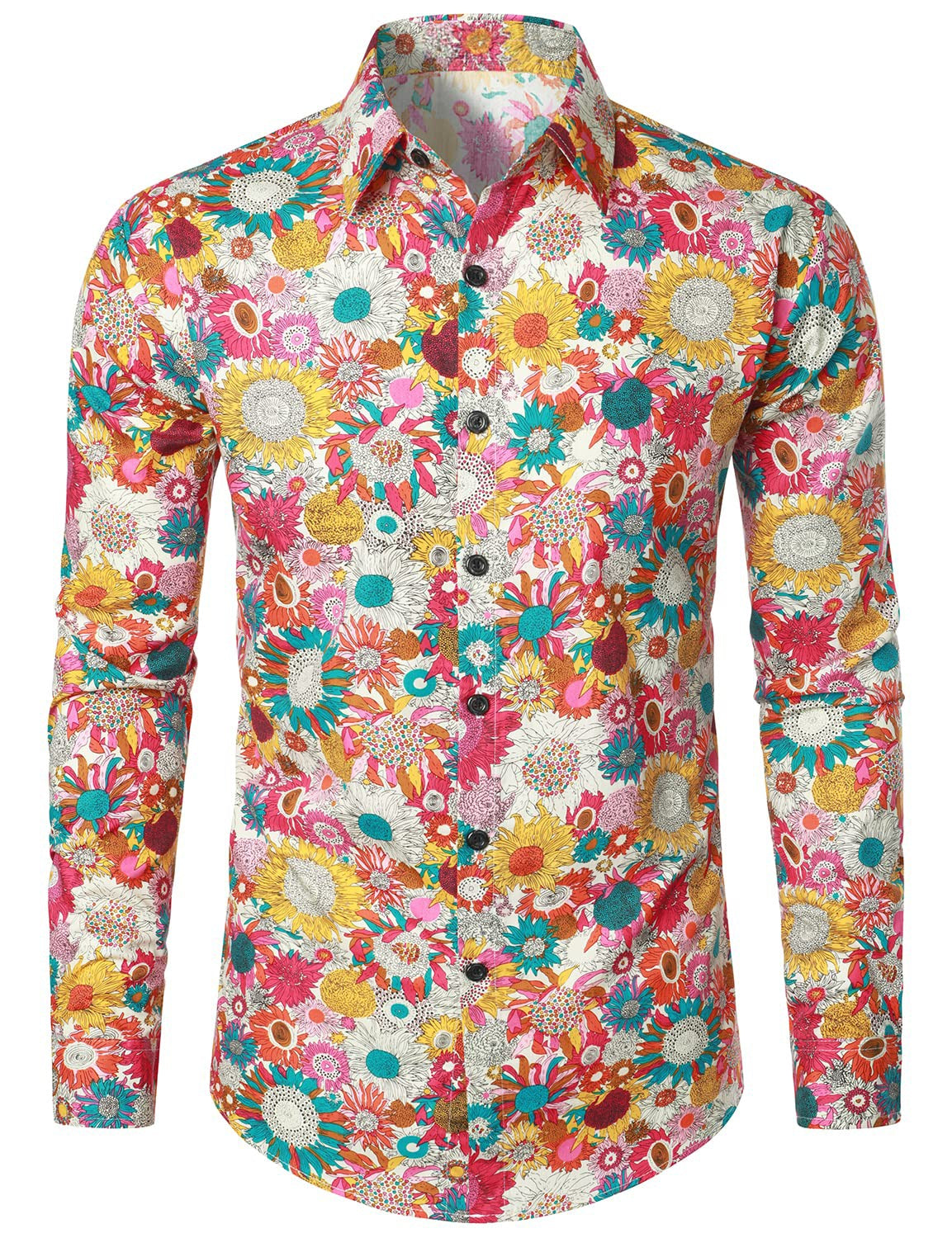 Lot de 2 |Chemise habillée à manches longues boutonnée en coton floral respirant pour hommes