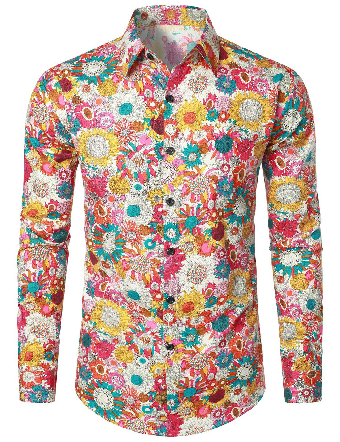 Lot de 3 |Chemise habillée à manches longues boutonnée en coton floral respirant pour hommes