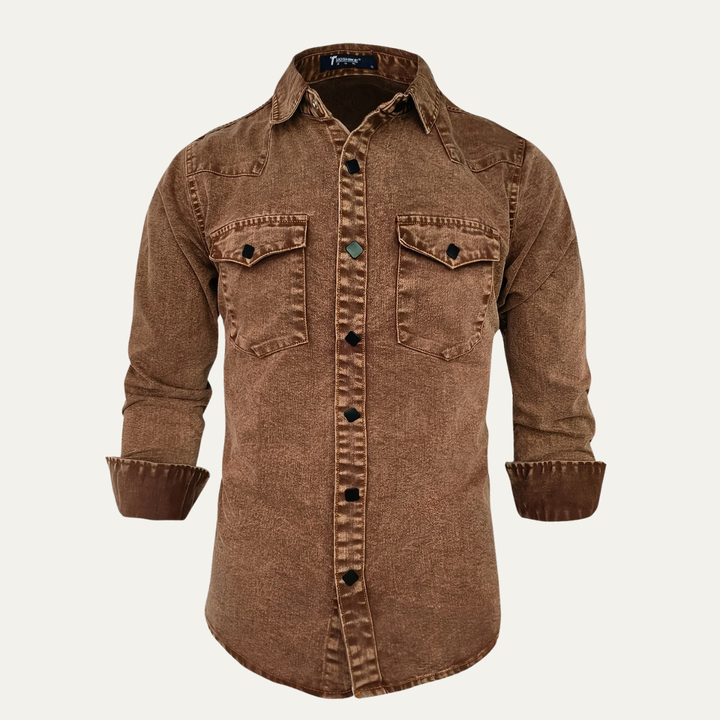 La chemise en denim vintage lavée marron pour homme de Foxhaven