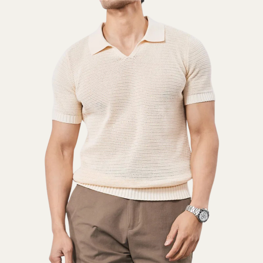 Le Polo en Maille de Luxe à Col V Respirant pour Hommes Como Centro