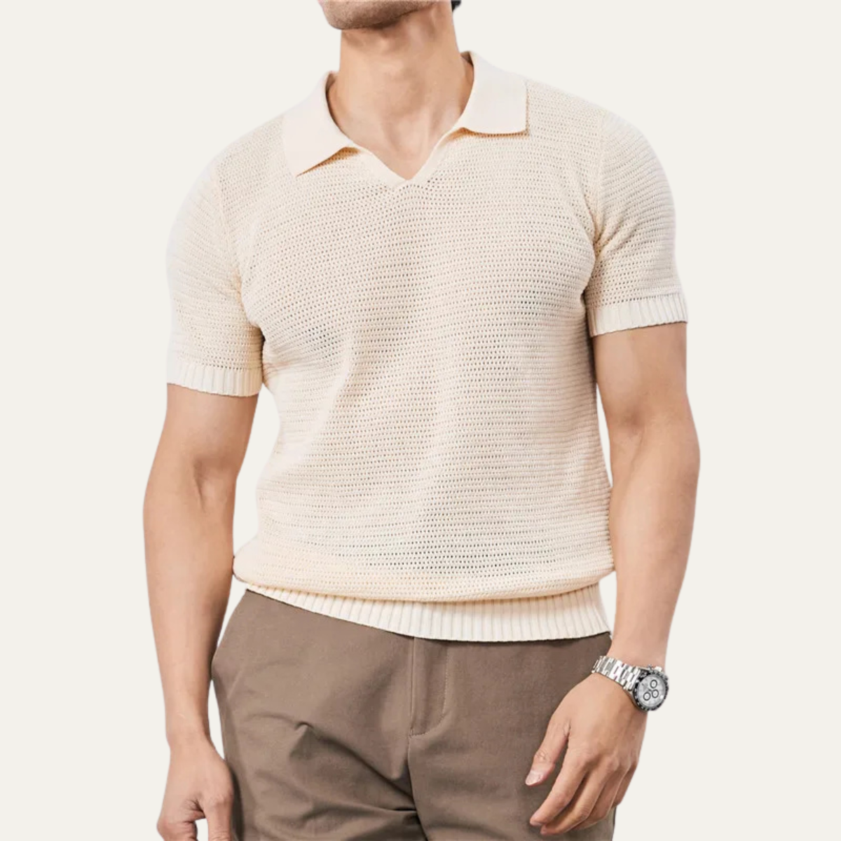 Le Polo en Maille de Luxe à Col V Respirant pour Hommes Como Centro