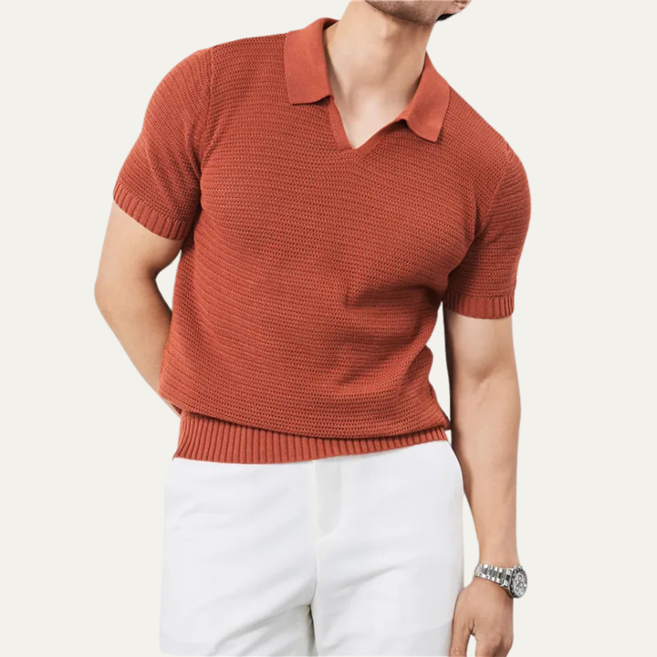 Le Polo en Maille de Luxe à Col V Respirant pour Hommes Como Centro
