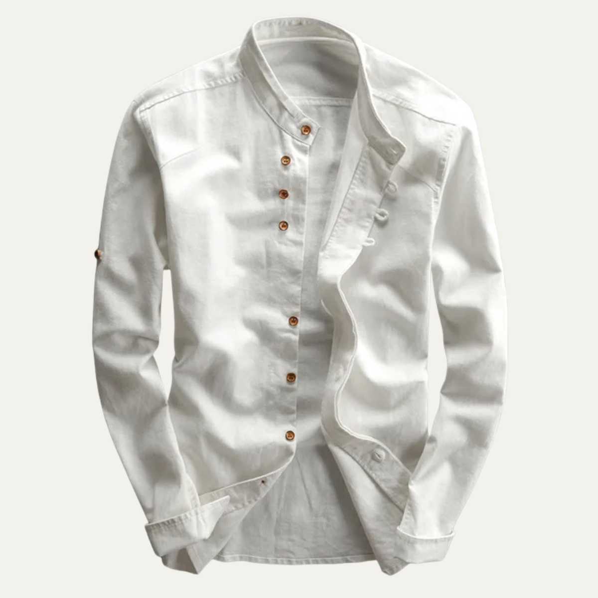 La chemise en lin-coton à col montant de style japonais pour hommes Fairhill