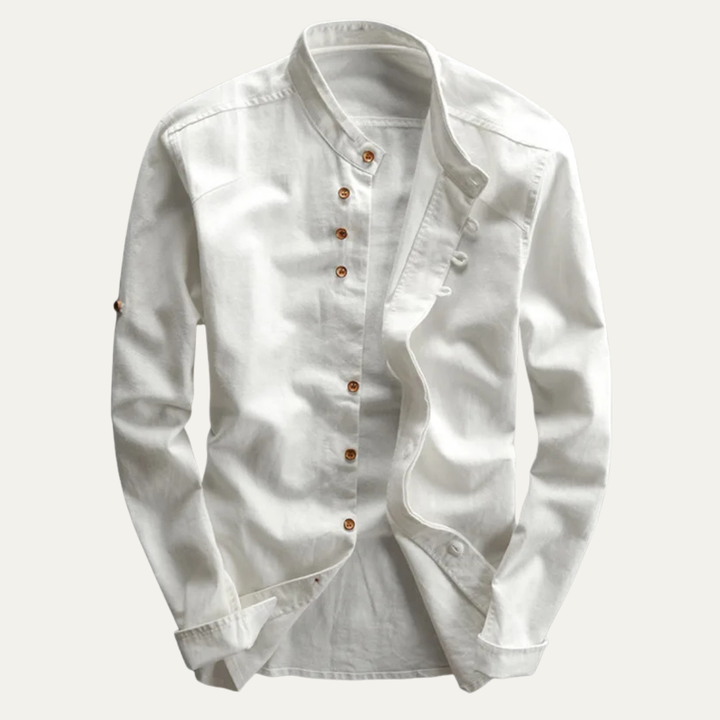 La chemise en lin-coton à col montant de style japonais pour hommes Fairhill