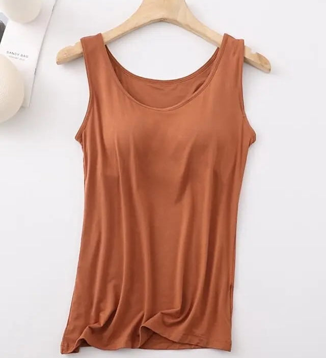 Débardeur Femme Avec Soutien-Gorge Intégré Sans Manches Décontracté Basique Col Rond Classique
