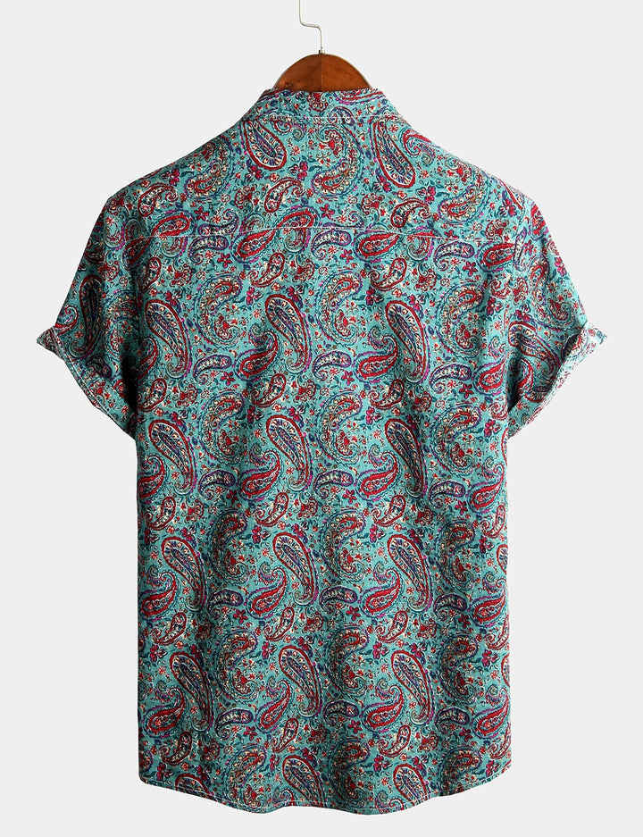 Chemise rétro années 70 en coton Paisley Vintage pour homme