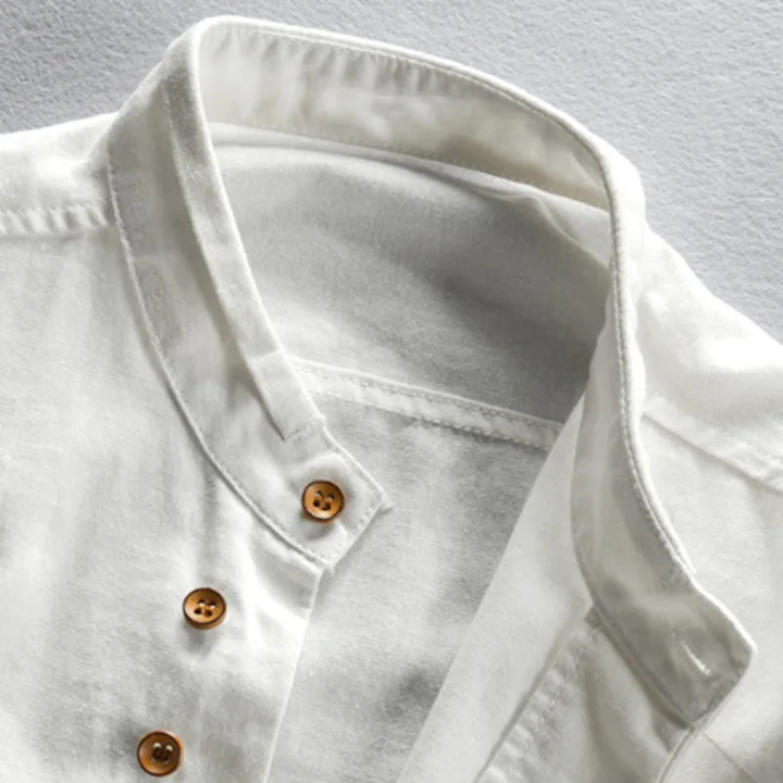 La chemise en lin-coton à col montant de style japonais pour hommes Fairhill