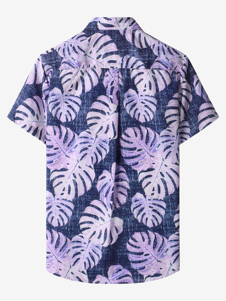 Chemise à manches courtes hawaïennes pour hommes avec poche décontractée et imprimé de plantes tropicales pour hommes