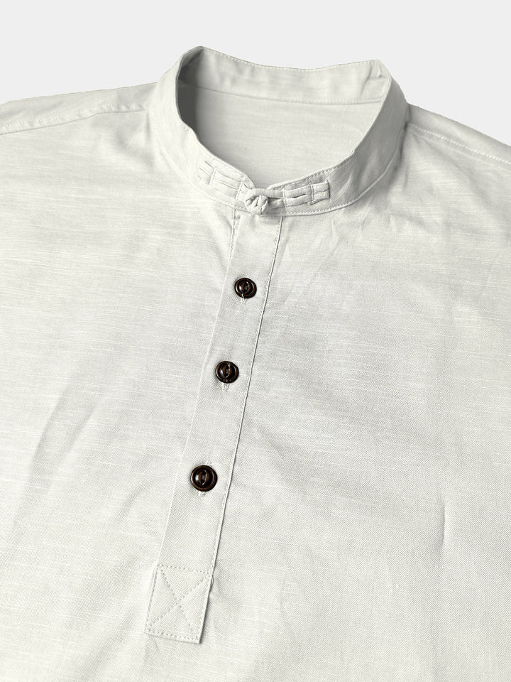 Chemise Homme Henley en Coton et Lin à Col Mao Manches Courtes
