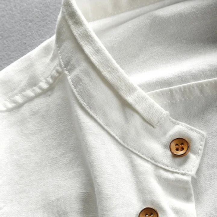 La chemise en lin-coton à col montant de style japonais pour hommes Fairhill