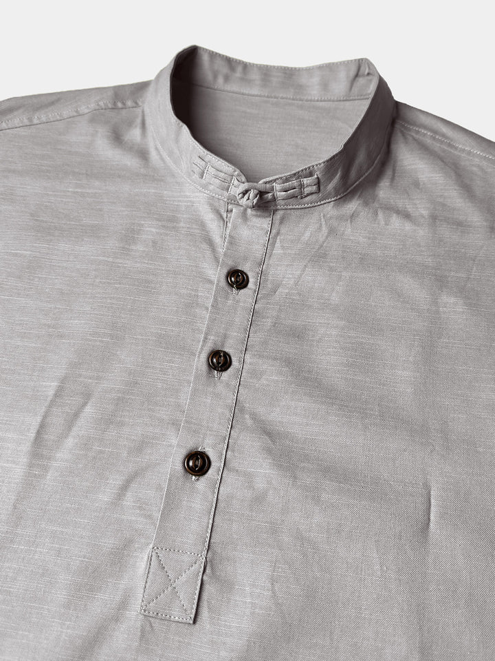 Chemise Homme Henley en Coton et Lin à Col Mao Manches Courtes