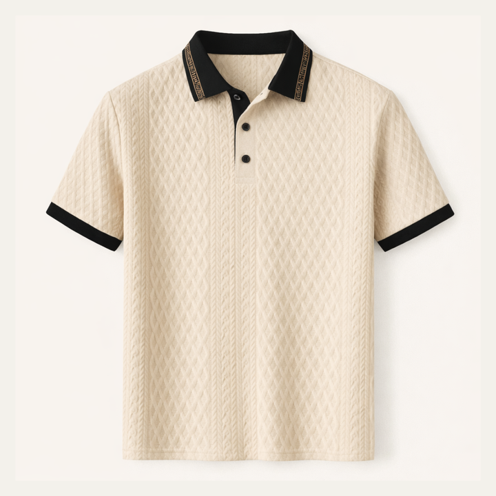 Le polo en tricot pour homme Ashridge Hill en abricot avec détails en tricot côtelé