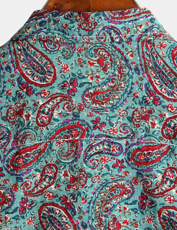 Chemise rétro années 70 en coton Paisley Vintage pour homme