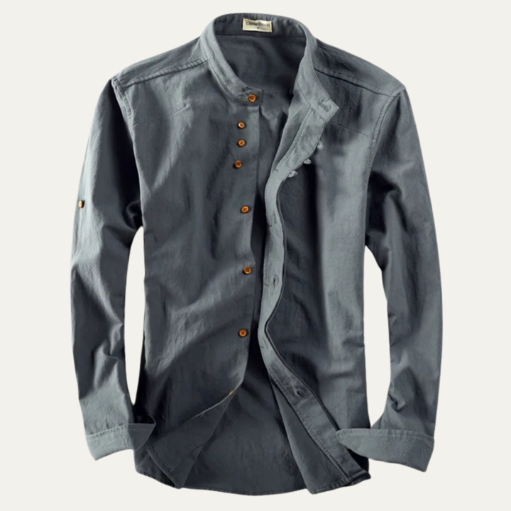 La chemise en lin-coton à col montant de style japonais pour hommes Fairhill