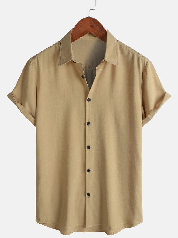 Chemise Décontractée Homme Kaki Couleur Unie Rayonne Été