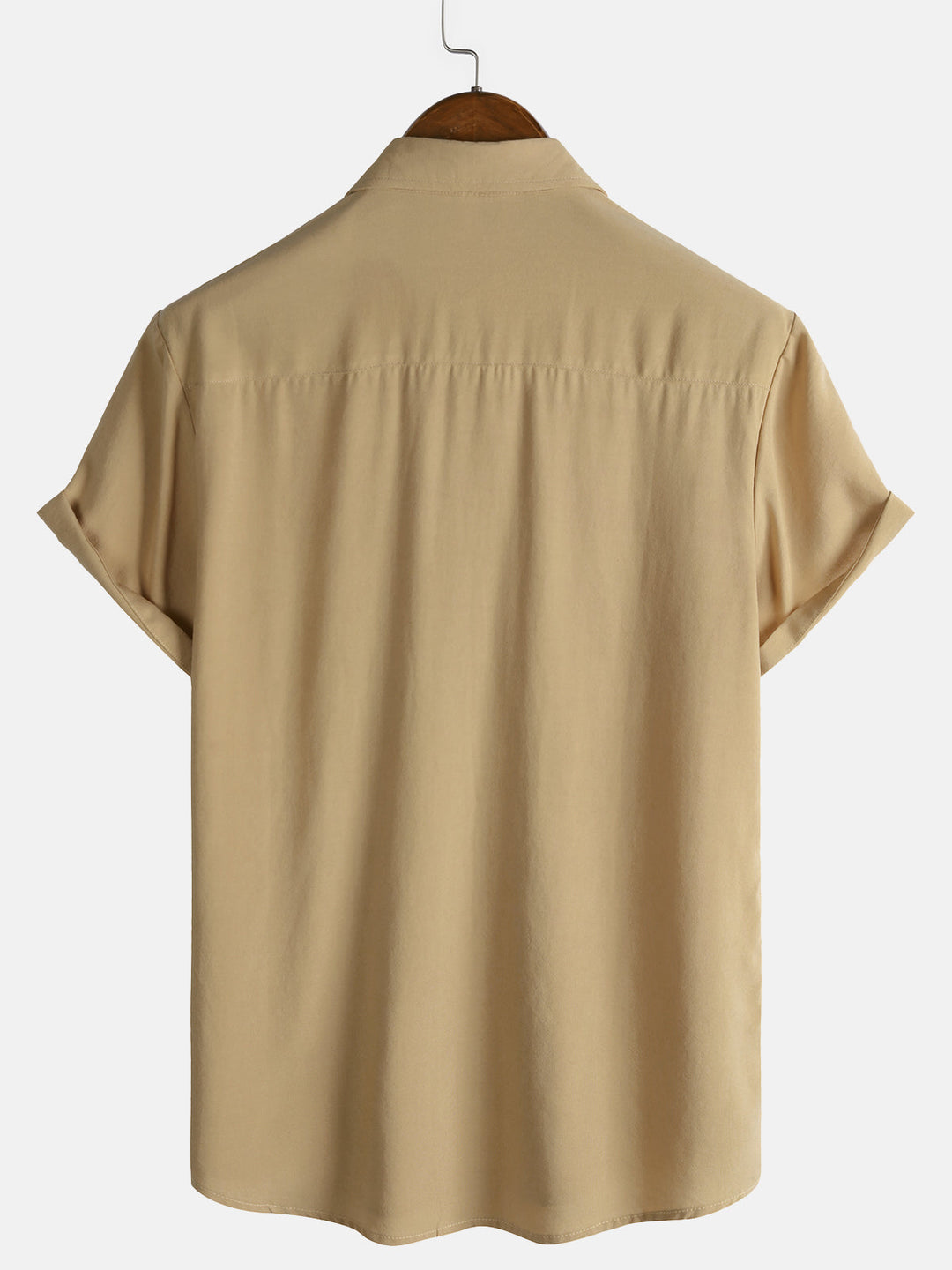 Chemise Décontractée Homme Kaki Couleur Unie Rayonne Été