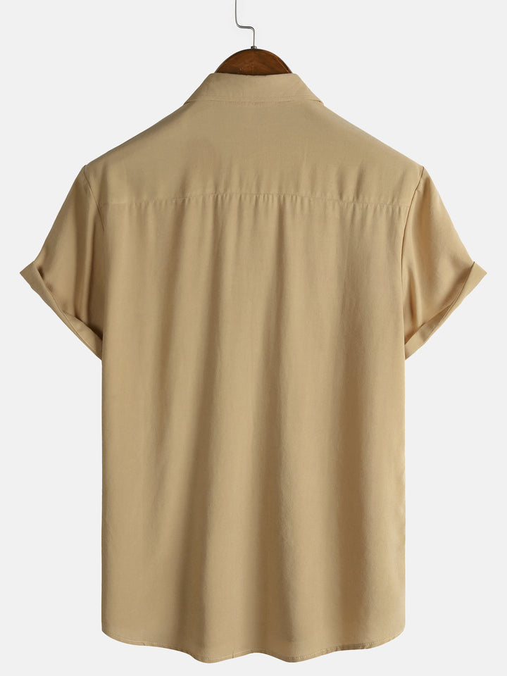 Chemise Décontractée Homme Kaki Couleur Unie Rayonne Été