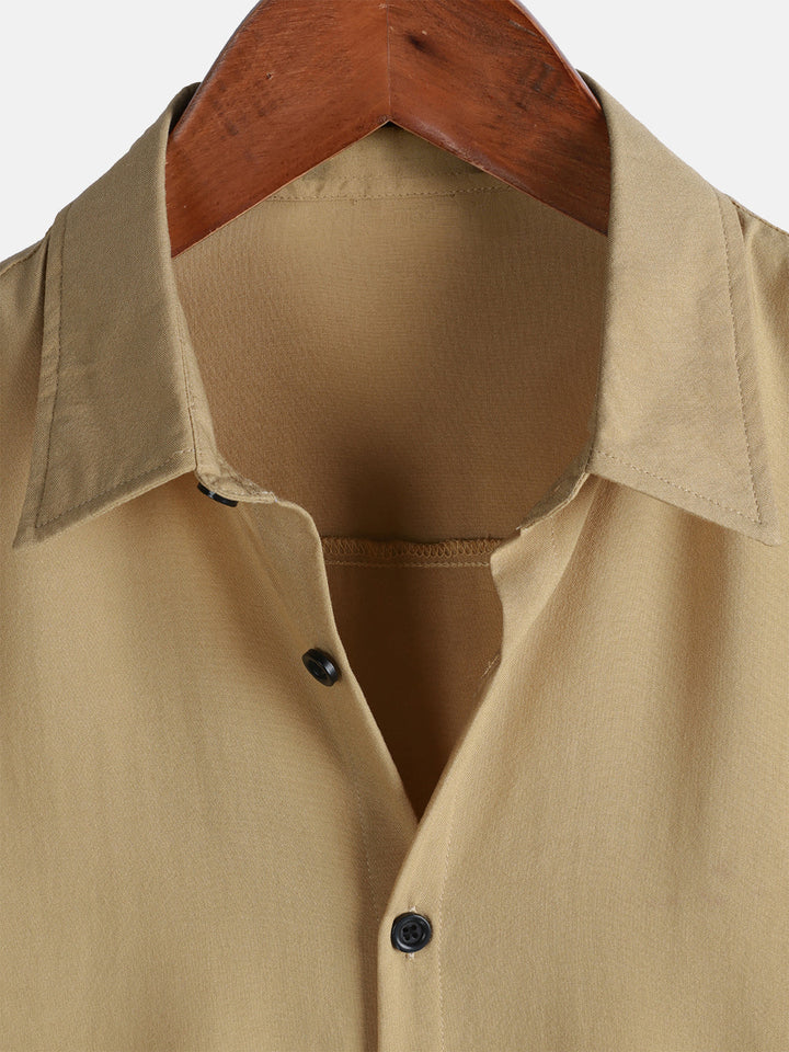 Chemise Décontractée Homme Kaki Couleur Unie Rayonne Été
