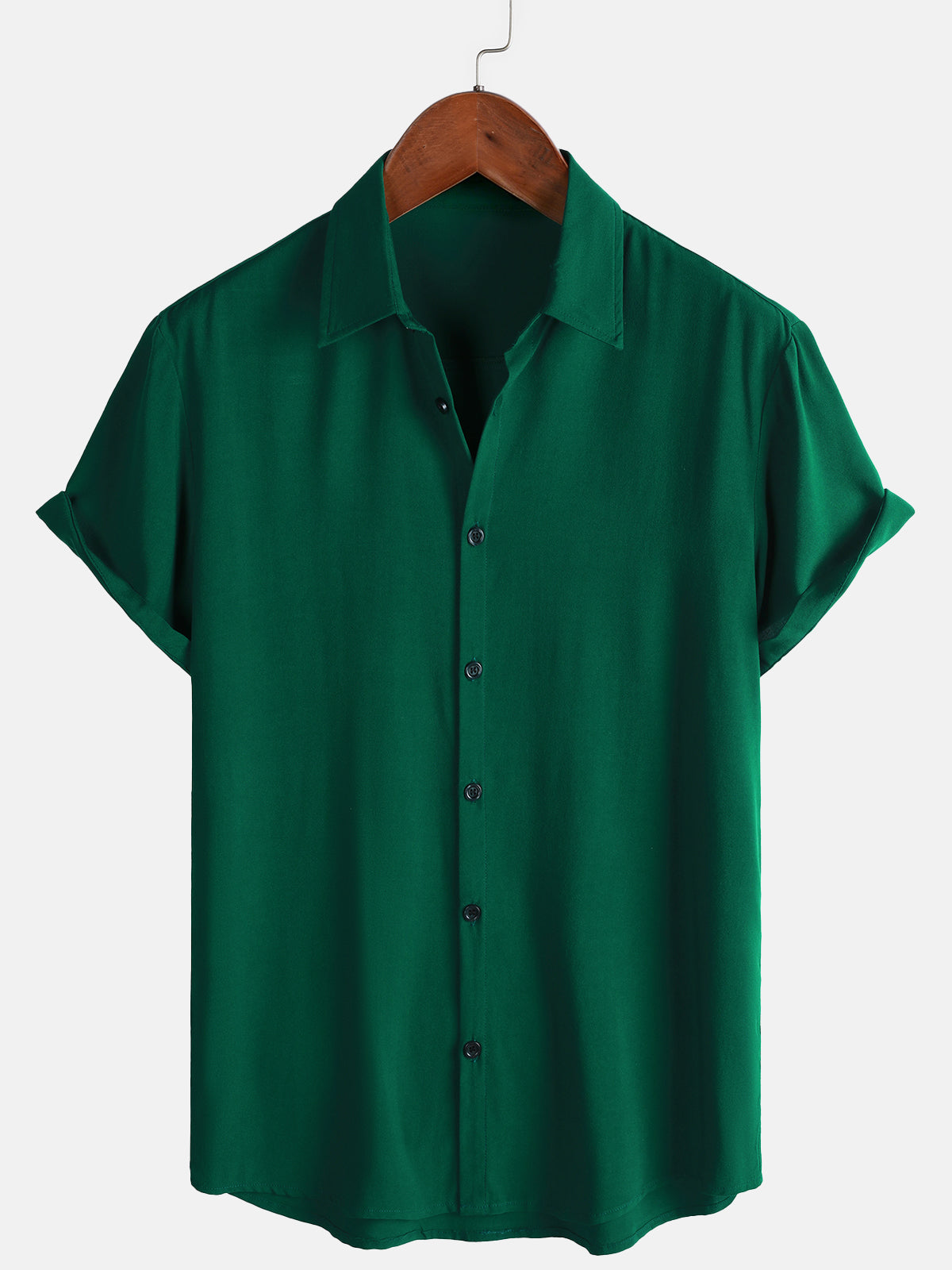 Chemise Décontractée Homme Vert Couleur Unie Rayonne Été
