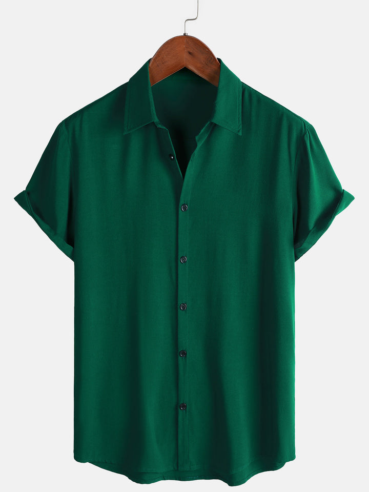 Chemise Décontractée Homme Vert Couleur Unie Rayonne Été