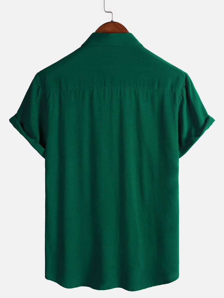 Chemise Décontractée Homme Vert Couleur Unie Rayonne Été