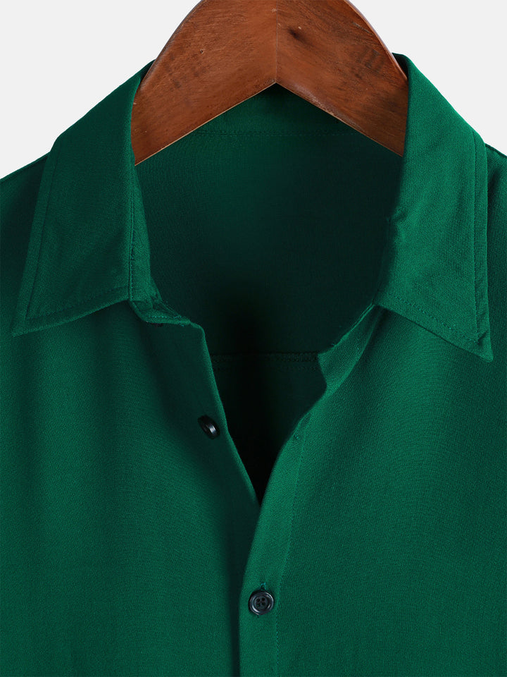 Chemise Décontractée Homme Vert Couleur Unie Rayonne Été