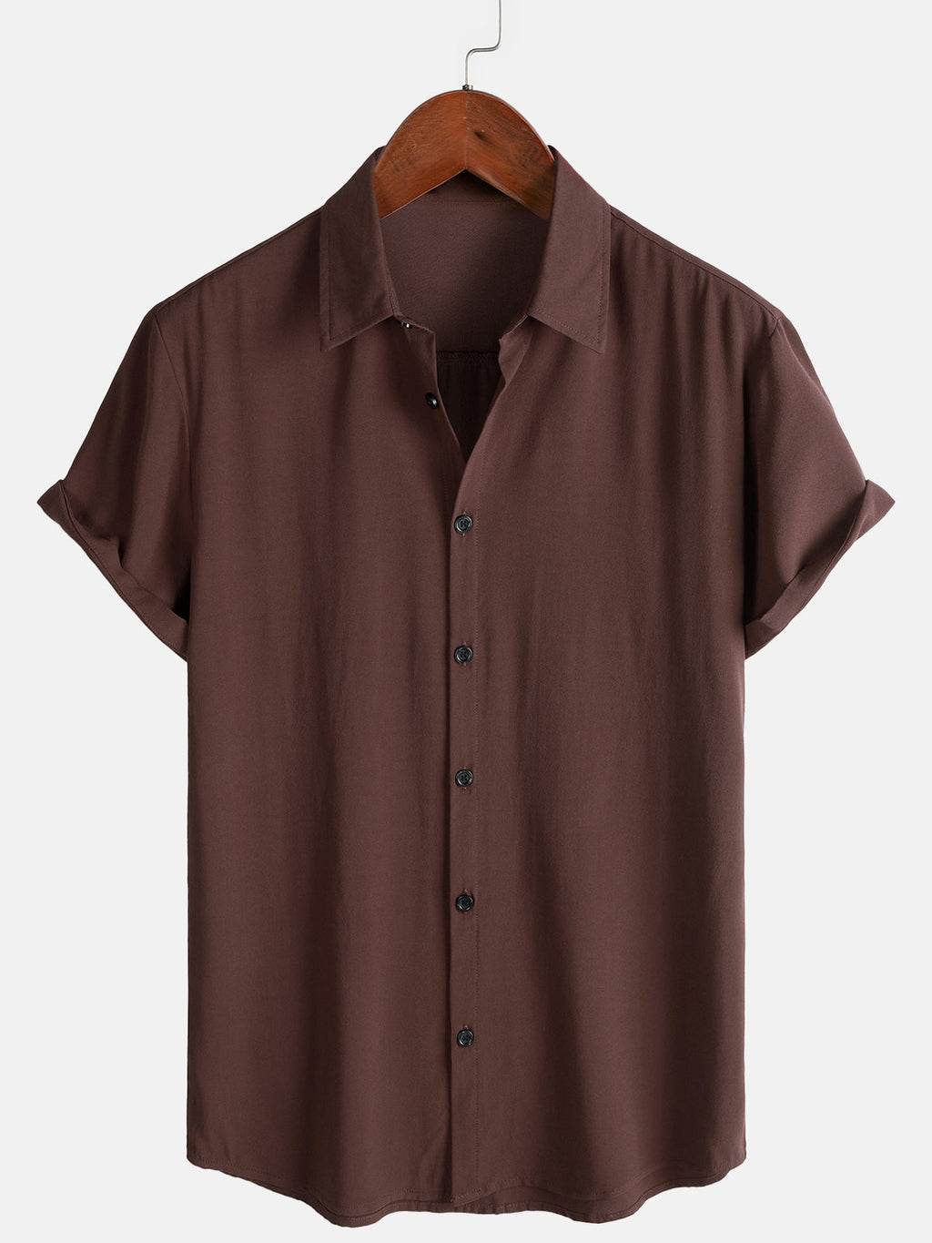 Chemise Décontractée Homme Marron Couleur Unie Rayonne Été