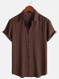 Chemise Décontractée Homme Marron Couleur Unie Rayonne Été