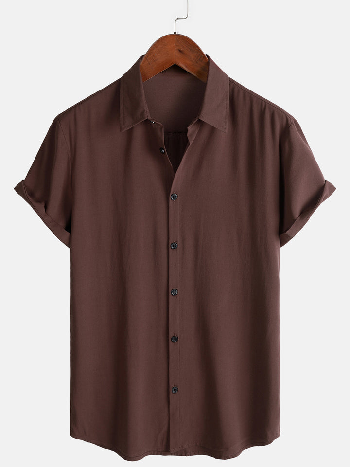 Chemise Décontractée Homme Marron Couleur Unie Rayonne Été