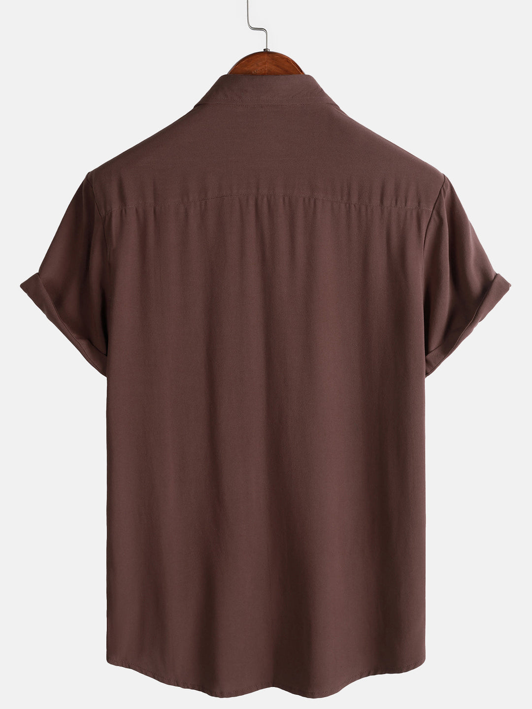 Chemise Décontractée Homme Marron Couleur Unie Rayonne Été
