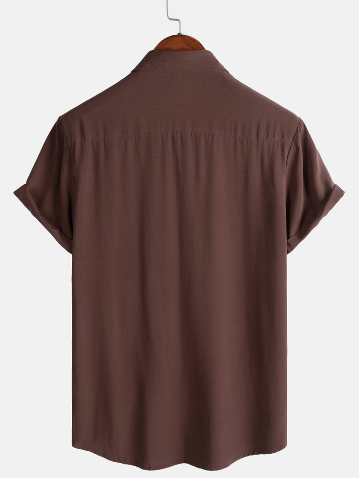 Chemise Décontractée Homme Marron Couleur Unie Rayonne Été