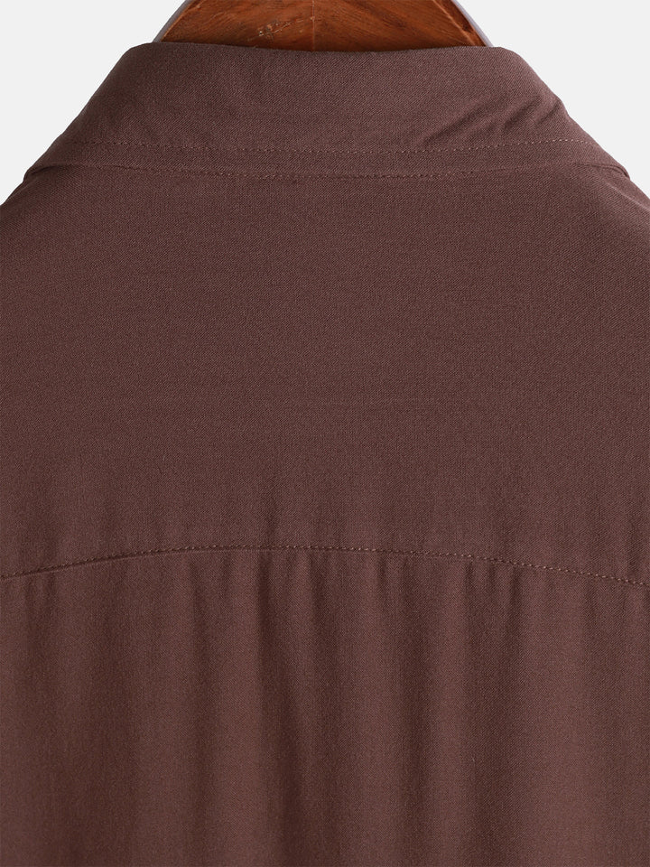 Chemise Décontractée Homme Marron Couleur Unie Rayonne Été