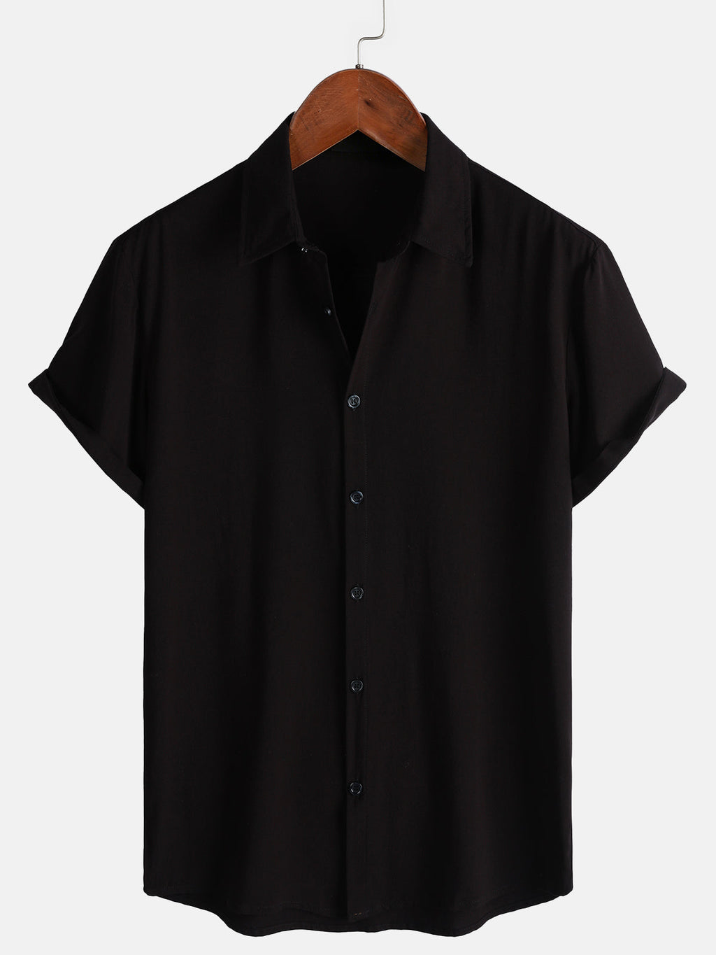 Chemise Décontractée Homme Noir Couleur Unie Rayonne Été