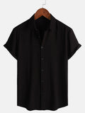 Chemise Décontractée Homme Noir Couleur Unie Rayonne Été