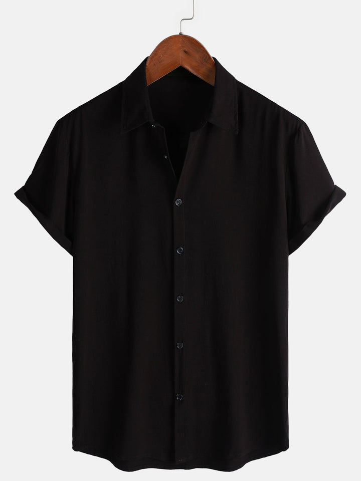 Chemise Décontractée Homme Noir Couleur Unie Rayonne Été