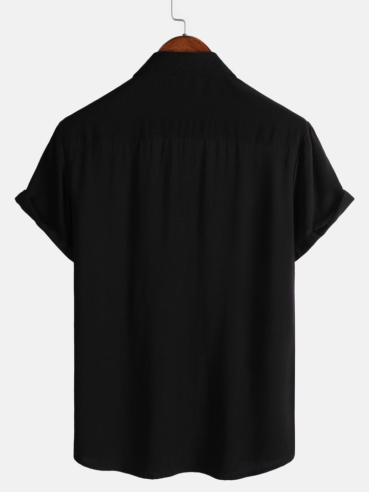 Chemise Décontractée Homme Noir Couleur Unie Rayonne Été