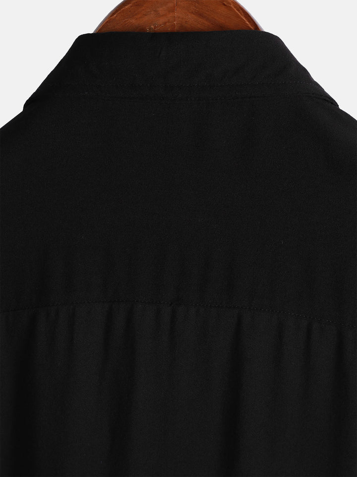 Chemise Décontractée Homme Noir Couleur Unie Rayonne Été