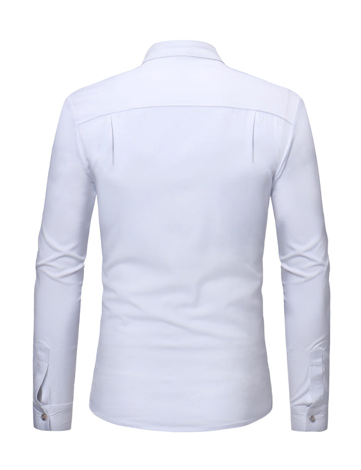 Chemise de smoking à manches longues en dentelle à col montant pour hommes