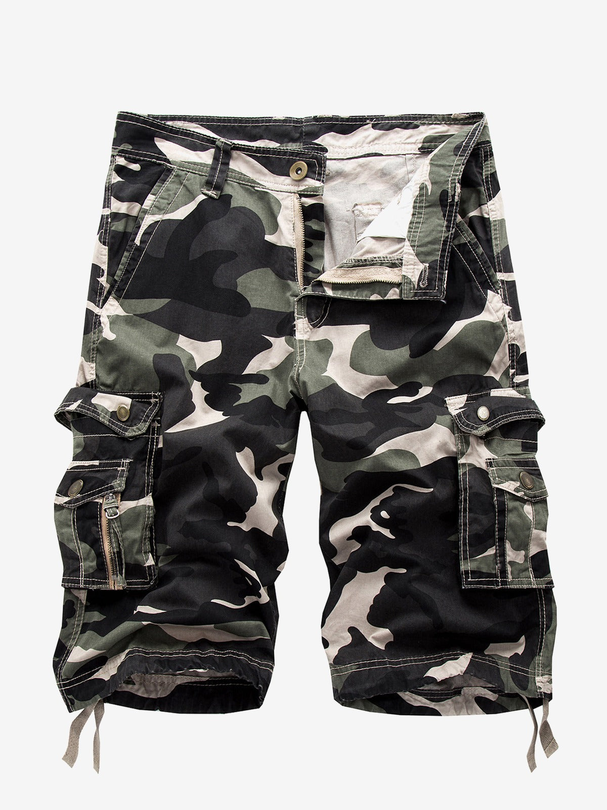 Short camouflage décontracté en coton de couleur unie de grande taille pour hommes