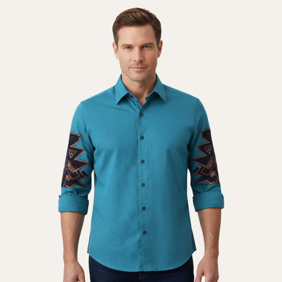Chemise en Denim Casual Western à Panneaux Bicolores pour Homme Westbury Hill
