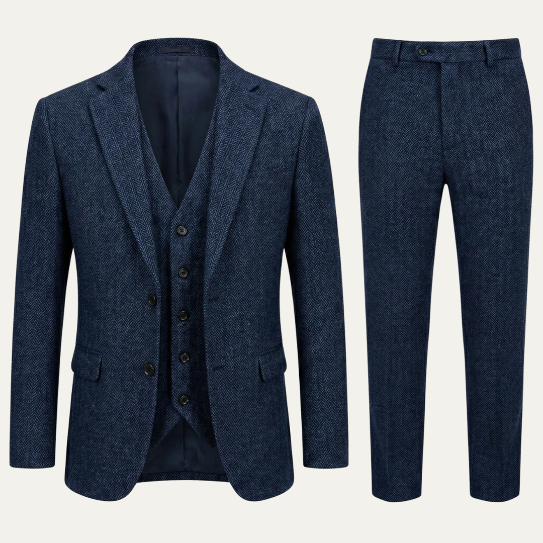 Le Costume 3 Pièces en Tweed pour Hommes Norwood – Veste Herringbone Ajustée, Gilet &amp; Pantalon