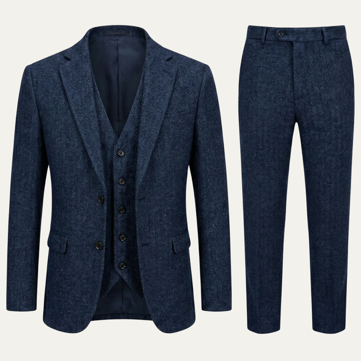 Le Costume 3 Pièces en Tweed pour Hommes Norwood – Veste Herringbone Ajustée, Gilet &amp; Pantalon