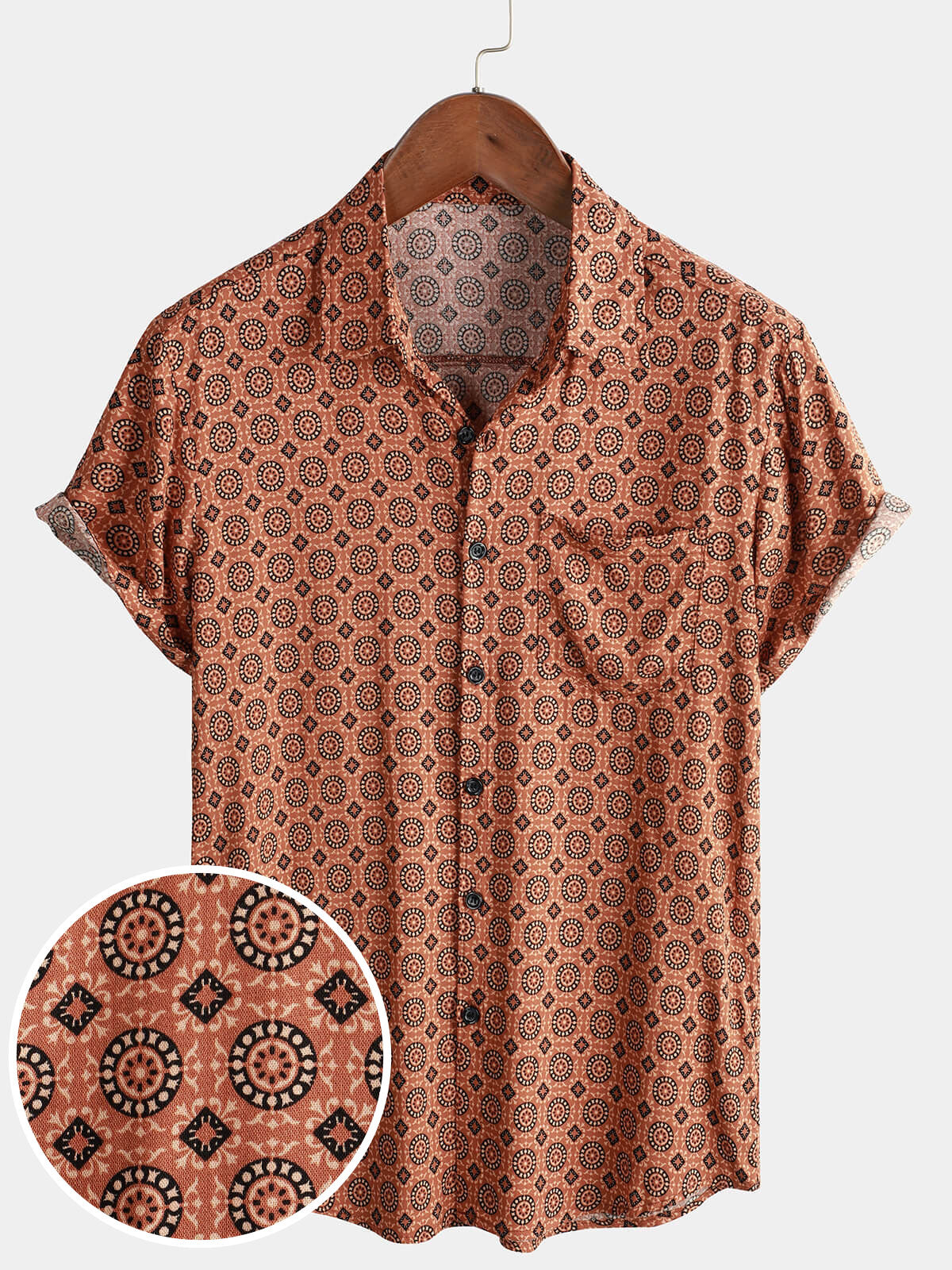 Chemise boutonnée vintage à manches courtes pour hommes